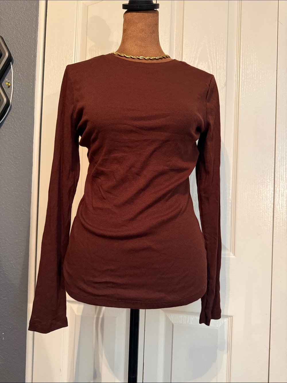 A New Day Dark Brown Long Sleeve Fitted Top Size XS NWT